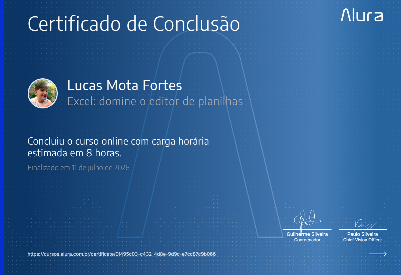 Certificado Alura - Excel: domine o editor de planilhas