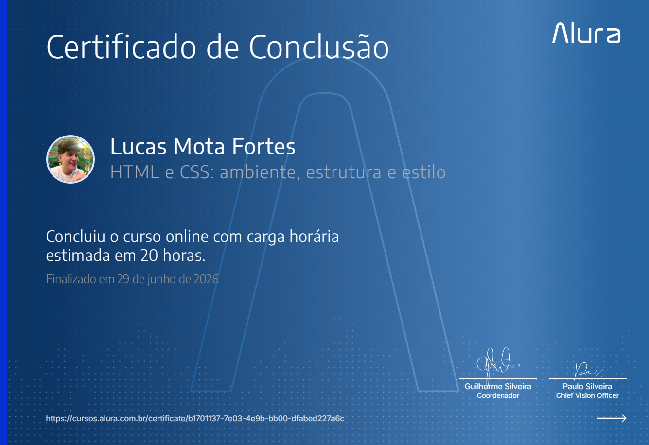 Certificado Alura - HTML e CSS: ambiente, estrutura e estilo